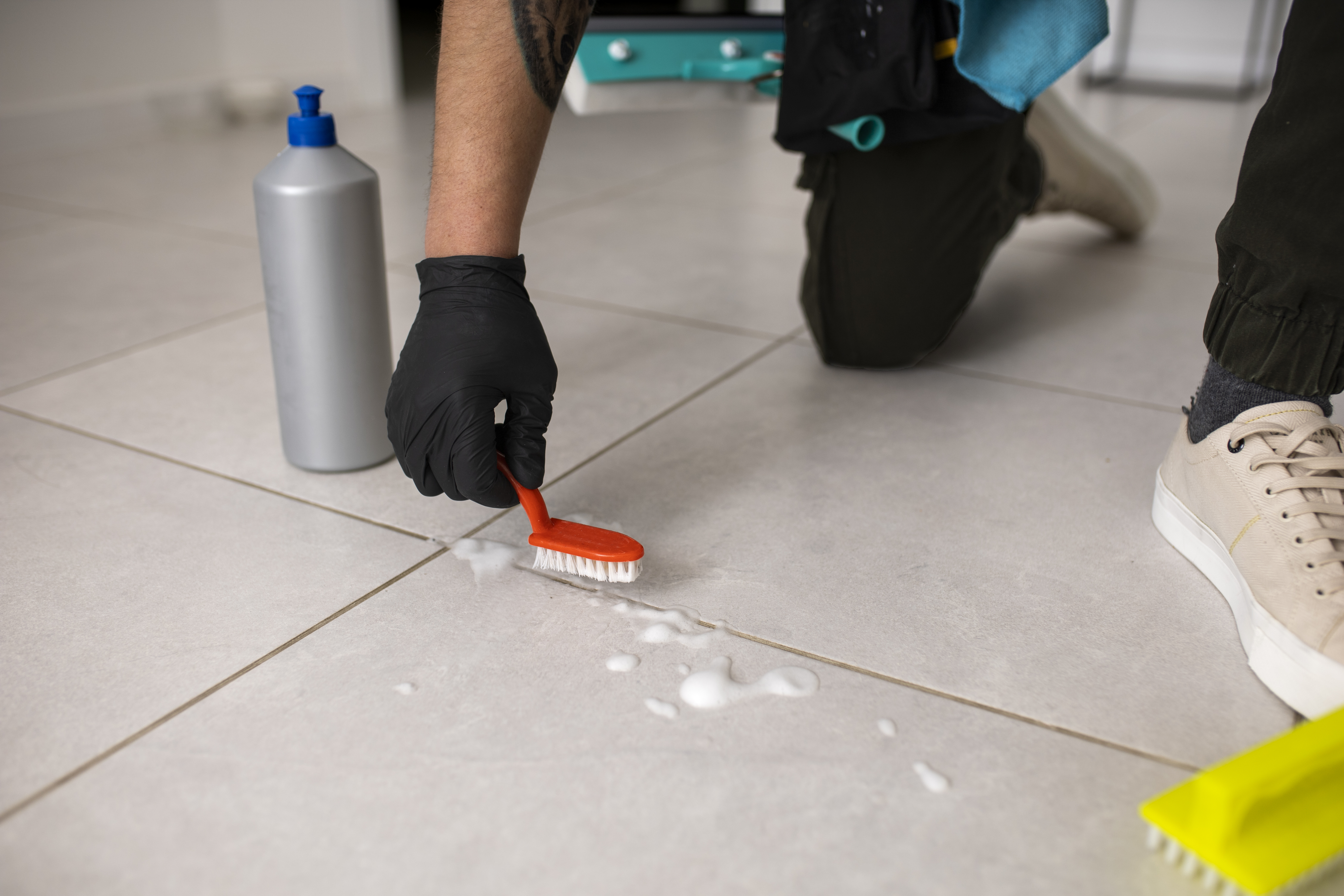 Close-up grout cleaning